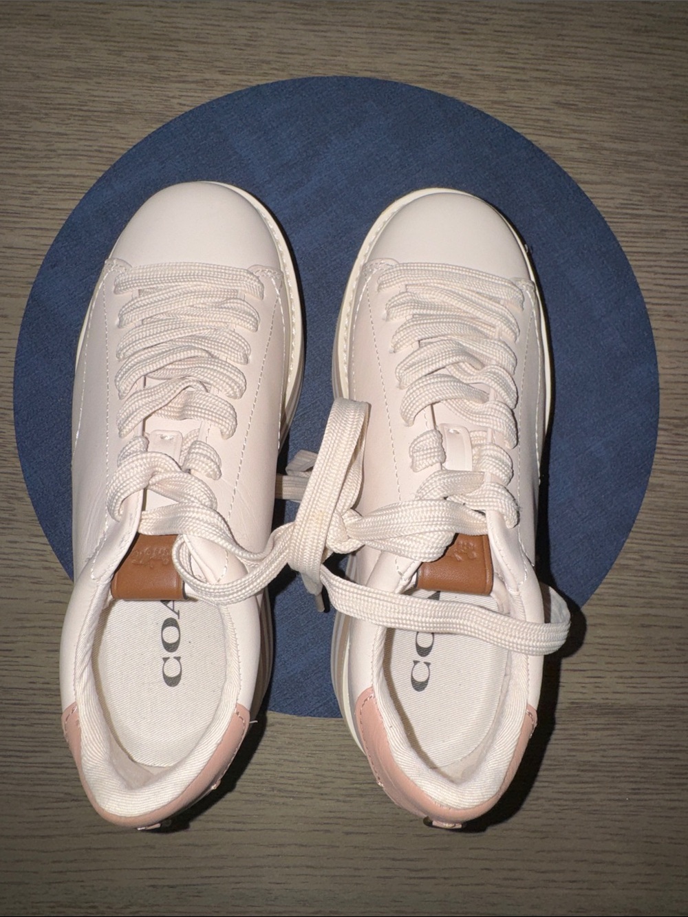 Coach Cream Leather Low-Top Sneakers with Pink Accents